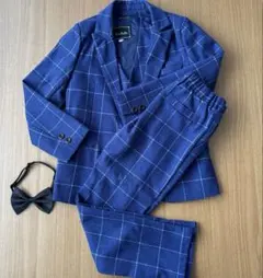男の子　青チェック　フォーマル　入学式　キッズ　130サイズ