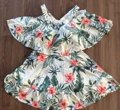 TeddyShop 水着　グリーン×ハイビスカス　体型カバー　Lサイズ