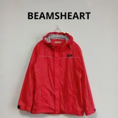 BEAMS HEART 赤 ナイロンジャンパー フード付き 　S〜Mサイズ相当