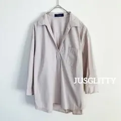 JUSGLITTY ベージュ 七分袖　スキッパーシャツ ブラウス