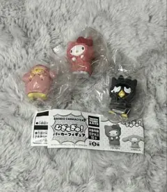 サンリオ　むぎゅぎゅ！　パーカーフィギュア　キティ　ポムポムプリン　バツ丸