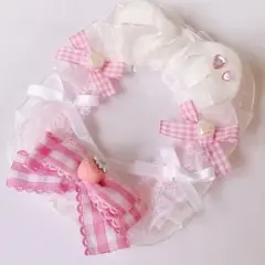 46. いちごみるくねこ 白 トレカケース レースデコ ピンク ネコ耳 編上げ