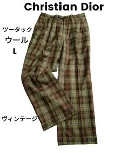 Christian Dior　80s チェック柄　ウールスラックス　ツータックのサムネイル