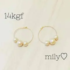 14kgf♡コットンパール付きフープピアス