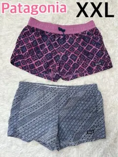 【patagonia】ハーフパンツ　レディース　幾何学模様　青　紫　XXL 2枚
