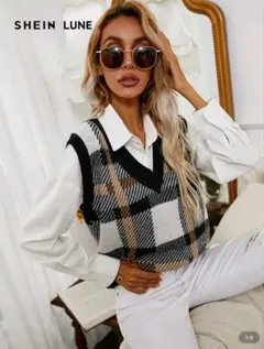 ●数回着用のみ●SHEIN LUNE チェック柄ニットベスト