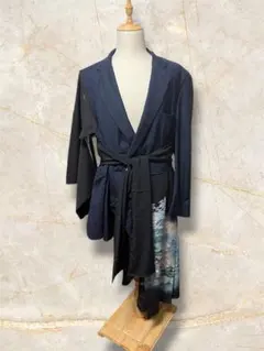 和洋折衷 一点物 ネイビー テーラードジャケット 着物リメイク 風景柄