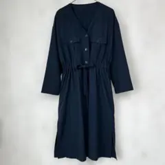 ◆シューラルー　ロング　シャツワンピース　長袖　ドローストリング　紺色　M