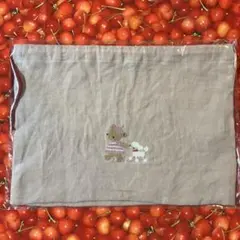 ファミリア　リネン　ピンク　巾着　ポーチ　お着替え入れ　体操着入れ　バッグ