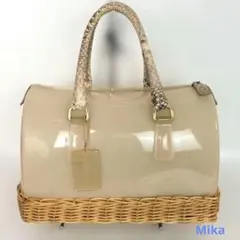 FURLA フルラ キャンディバッグ ハンドバッグ ベージュ かご風デザイン