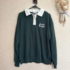 襟付き 刺繍 ポロシャツ スウェット Tシャツ Lサイズ 濃緑