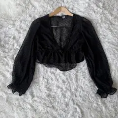 H＆M 黒シアー素材ドット柄クロップブラウス EUR36 S相当