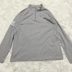 【a4635】adidas ハーフジップ長袖Tシャツ グレー ロゴ入り