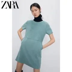 【送料込】ZARA BASIC ターコイズ ポケット付ワンピース M スエード調