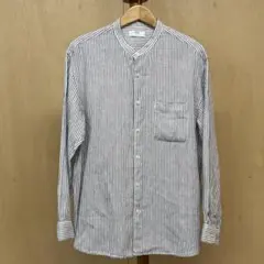 [UNIQLO] シャツ　ストライプ 長袖シャツ　麻100%スタンドカラー　 L