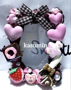 トレカデコピンク茶色ホイップデコ硬質ケースデコハートリボン苺y2k推し活