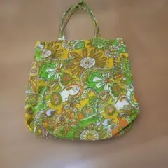 レトロフラワー柄 トートバッグ イエロー グリーン