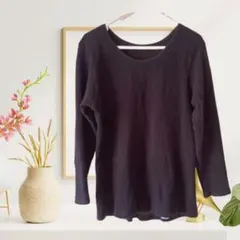 〈レディース〉ニット セーター 黒い長袖 クルーネック LL