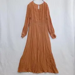 Discoat♦︎ロングワンピース F オレンジ マキシ丈 ギャザー 長袖 フレア