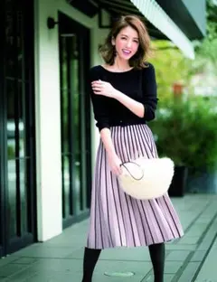 配色プリーツニットワンピース