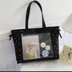 痛バッグ 痛バ トートバッグ 推し活 大容量 A4 リボン オタ活 黒 ポケット
