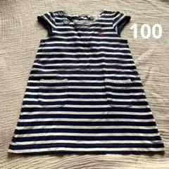 3can4on ボーダーチュニック 100cm 紺色 ネイビー