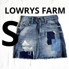 LOWRYS FARM デニムミニスカート パッチワーク ダメージ加工　Sのサムネイル