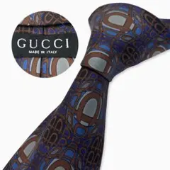 GUCCI シルクネクタイ 幾何学柄 アート ブラウン×ブルー