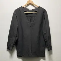 麻混 Samansa Mos2 サマンサモスモス Vネックチュニックブラウス 黒