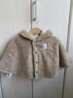 ベージュ フリース ポンチョ 耳付きフード