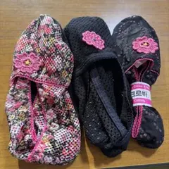 花柄・黒メッシュソックス3足セット　韓国製