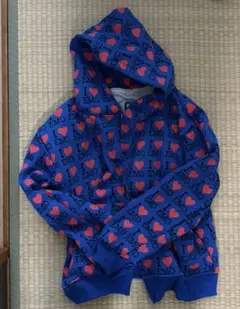 ハート柄 フード付きパーカー 青