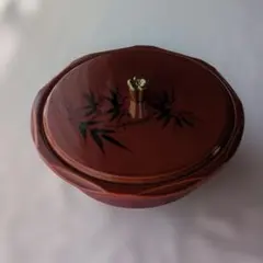 竹蒔絵 菓子器 喰籠 蓋付き 漆器☆未使用品☆昭和レトロのサムネイル