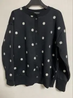 デイジー柄 起毛スウェットカーディガン 前開き トレーナー素材 Ｍ