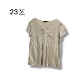 【23区】半袖　リボン　トップス　ブラウス　ベージュ　32のサムネイル