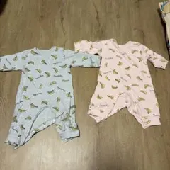 双子 バナナプリントロンパース2点セット