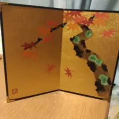 ミニ屏風 金屏風 紅葉 飾り インテリア 置物。屏風、インテリア、紅葉