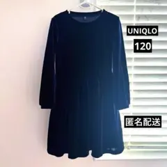 【120】美品 UNIQLO ベロアワンピース 紺ハロウィン フォーマル