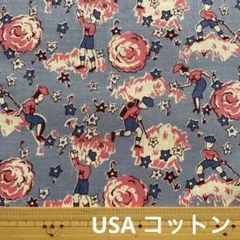 レア　USAコットン　サーティーズ　復刻柄　30’s 登山柄　ハイキング　青