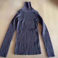 ブラウン リブ編み タートルネックセーター M