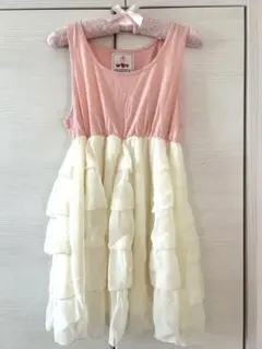 ノースリーブ　ピンク　ホワイト　フリル　チュニック　フェアリーグランジ森ガール