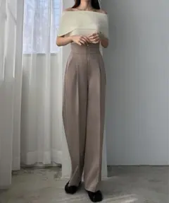 【 Louere 】 フロントジップ ハイウエスト タックパンツ