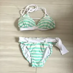 グリーン　ラメ入り　ボーダー　ビキニのサムネイル