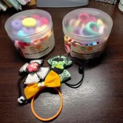 カラフル花柄リボン付きヘアゴムセット