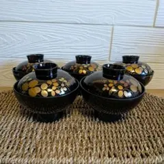 高級輪島塗 吸物椀 五客 黒漆 菊蒔絵 特別製布着 井上 共箱 - メルカリ
