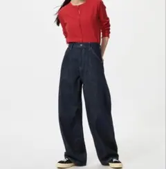 ◇新品未使用◇UNIQLO バギーカーブジーンズ 丈短め navy 26