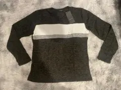 新品未使用！タグ付き！Vネック,ダークグレー 横ストライプ ニット・セーター　M