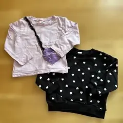 長袖カットソー2点セット（ピンク・黒）　100