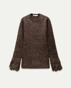 ZARA フリンジ付きブラウンニットセーター