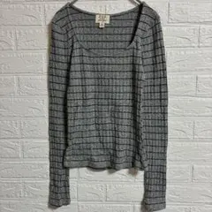 輸入古着♡【XS】スクエアネックボーダー柄 リブカットソーグレー